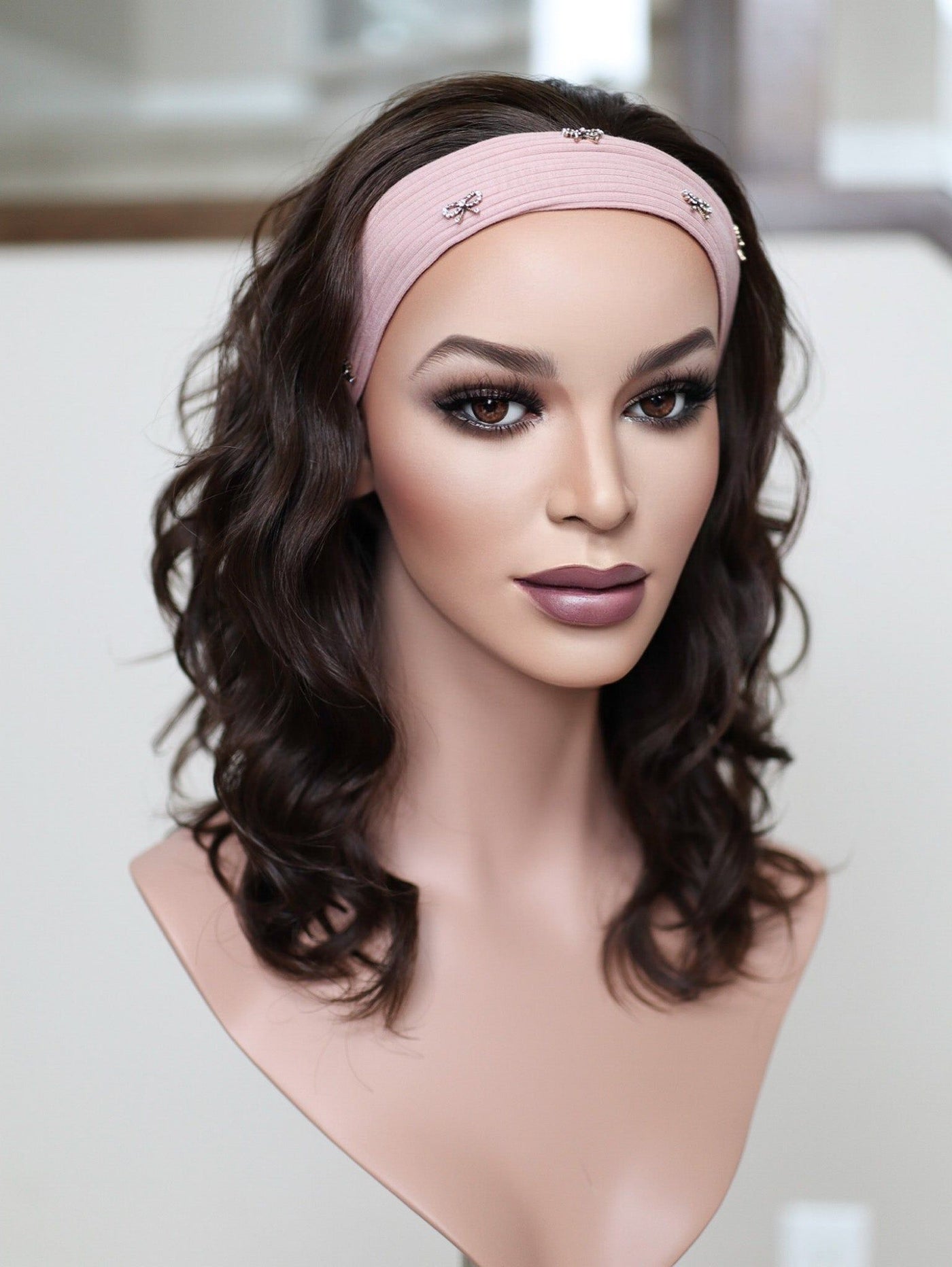 20" Dark Brown Wavy Bandfall Active Wig (S) - Madison Hair Collection