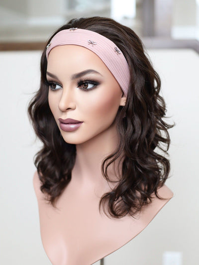 20" Dark Brown Wavy Bandfall Active Wig (S) - Madison Hair Collection