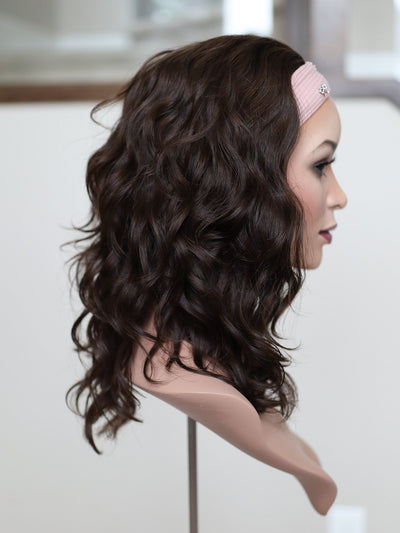 20" Dark Brown Wavy Bandfall Active Wig (S) - Madison Hair Collection
