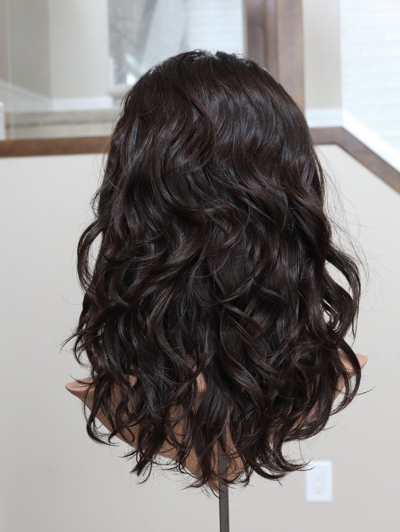 20" Darkest Brown Wavy Bandfall Active Wig (M) - Madison Hair Collection