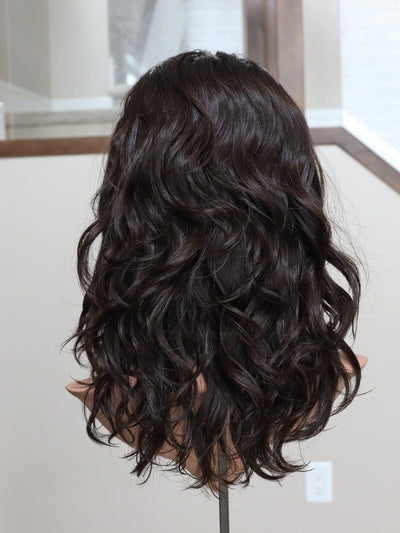 20" Darkest Brown Wavy Bandfall Active Wig (M) - Madison Hair Collection