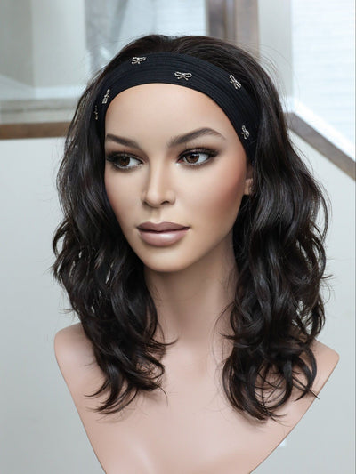 20" Darkest Brown Wavy Bandfall Active Wig (M) - Madison Hair Collection