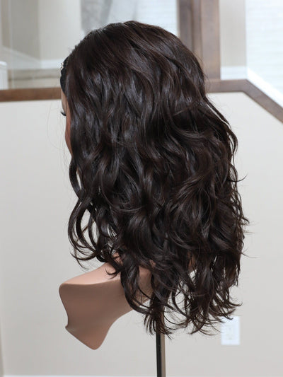 20" Darkest Brown Wavy Bandfall Active Wig (M) - Madison Hair Collection