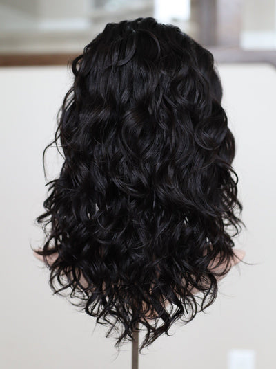 20" Natural Black Wavy Bandfall Active Wig (M) - Madison Hair Collection