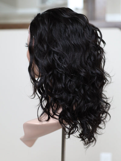 20" Natural Black Wavy Bandfall Active Wig (M) - Madison Hair Collection