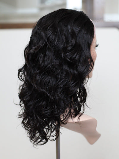 20" Natural Black Wavy Bandfall Active Wig (M) - Madison Hair Collection