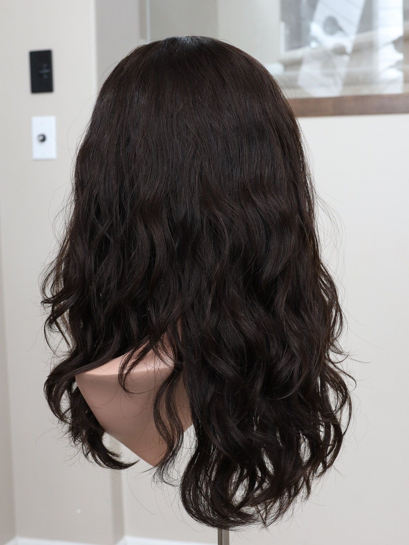 22" Darkest Brown Wavy Bandfall Active Wig (S) - Madison Hair Collection
