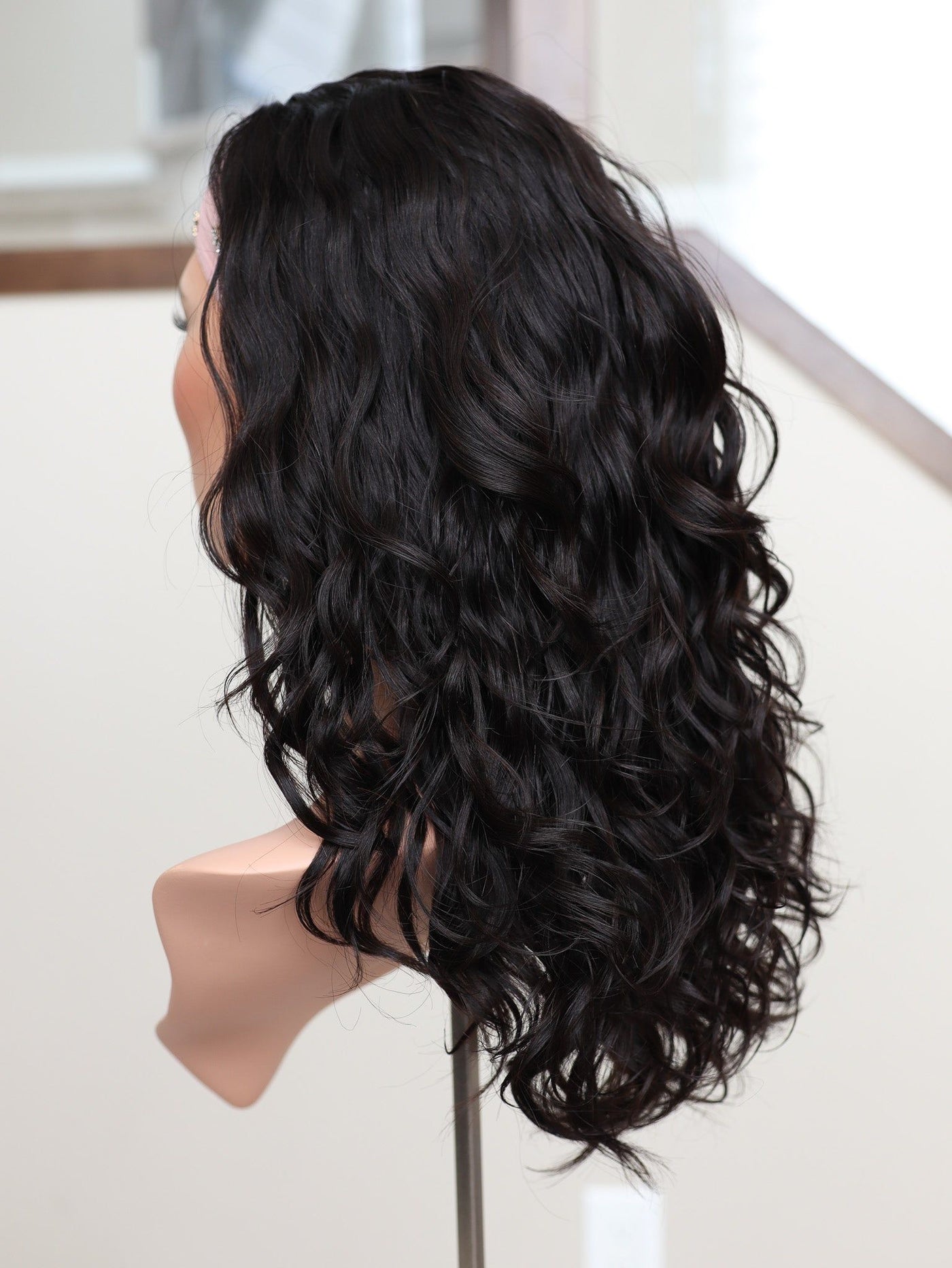 22" Natural Black Wavy Bandfall Active Wig (M) - Madison Hair Collection