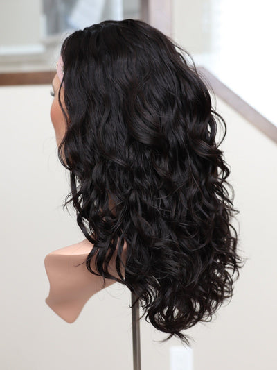 22" Natural Black Wavy Bandfall Active Wig (M) - Madison Hair Collection