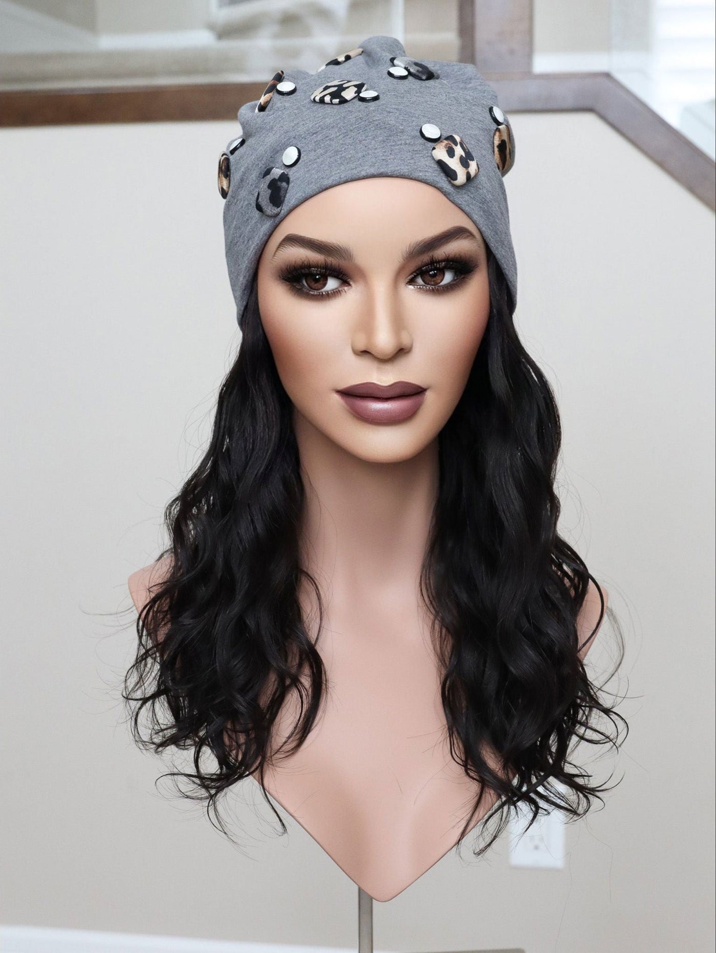 22" Natural Black Wavy Hat Wig (M) - Madison Hair Collection